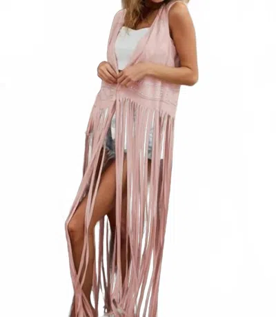 Bibi Long Fringe Vest In Pink