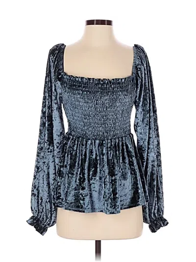 Pre-owned Bibi Long Sleeve Blouse In Blue