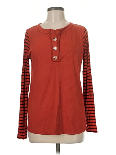 Pre-owned Bibi Long Sleeve Henley Shirt In Red