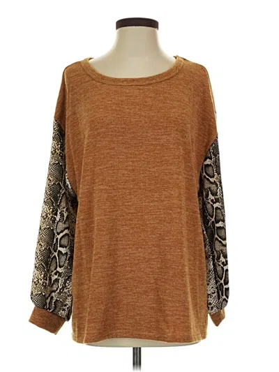 Pre-owned Bibi Long Sleeve Top Brown Boatneck Tops