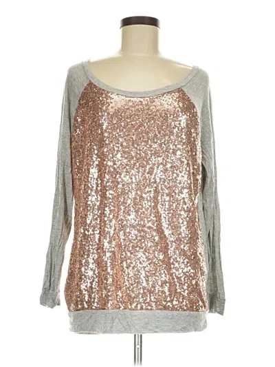 Pre-owned Bibi Long Sleeve Top Gray Metallic Pattern Scoop Neck Tops