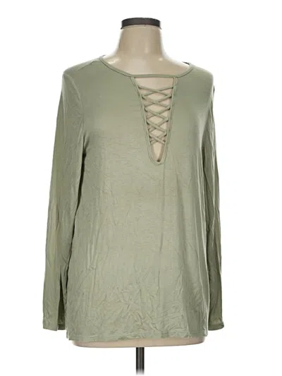 Pre-owned Bibi Long Sleeve Top Green Keyhole Neckline Tops