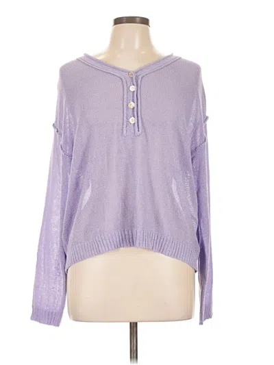 Pre-owned Bibi Long Sleeve Top Purple Keyhole Neckline Tops