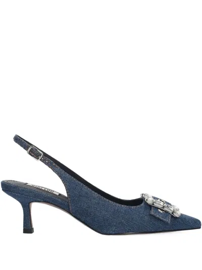 Bibi Lou 60mm Rhinestone-embellished Buckle Pumps In Blue