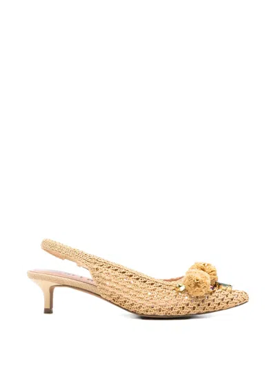 Bibi Lou Acer Embellished Raffia-effect Pumps In Neutral