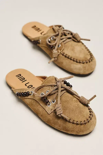 Bibi Lou Beaded Moccasin Mules In Neutral