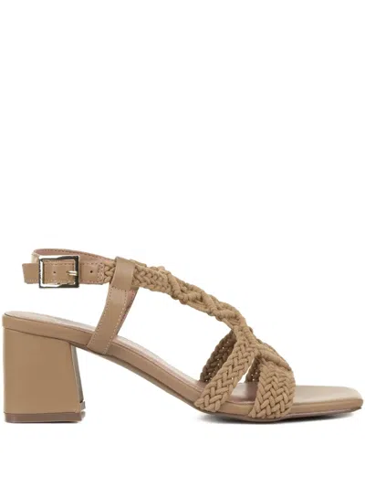 Bibi Lou Braided-leather Block-heel Sandals In Brown