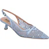 Bibi Lou Embroidered Mesh Slingback Kitten Heels In Celeste