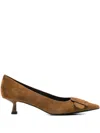 Bibi Lou Buckle-detail Pointed-toe Pumps In Brown