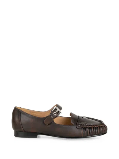 Bibi Lou Buckled Ruched Ballet Flats In Brown