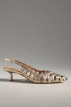 Bibi Lou Caged Slingback Kitten Heels In Gold