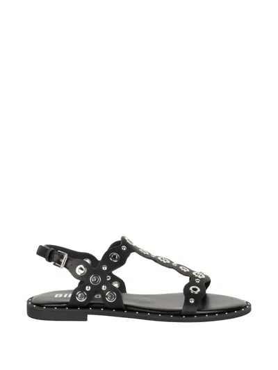 Bibi Lou Canna Eyelet-embellished Studded Sandals In Black