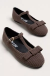 Bibi Lou Corduroy Bow T-strap Flats In Brown