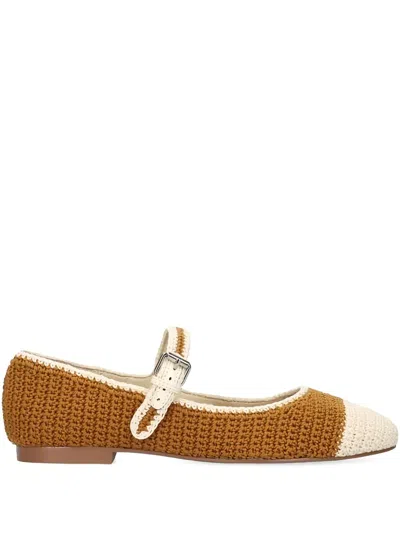 Bibi Lou Crochet Strap Ballet Flats In Brown