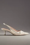 Bibi Lou Embroidered Mesh Slingback Kitten Heels In White