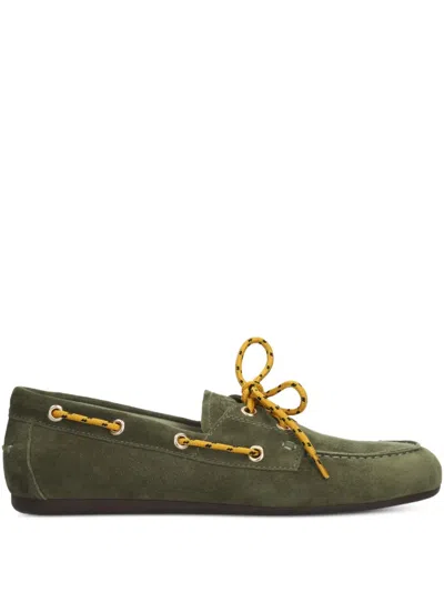 Bibi Lou Eyelet Lace-up Loafers In Green