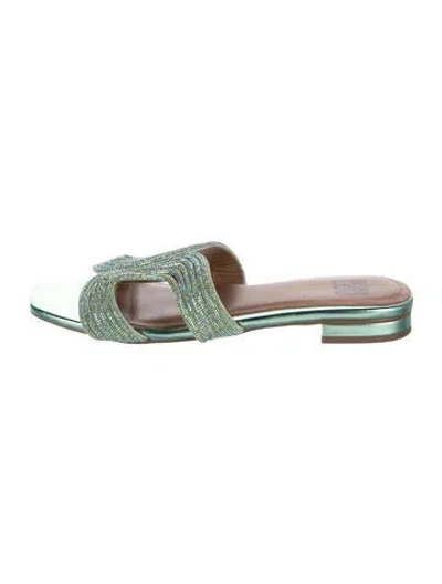 Pre-owned Bibi Lou Glitter Patterned Slides In Green