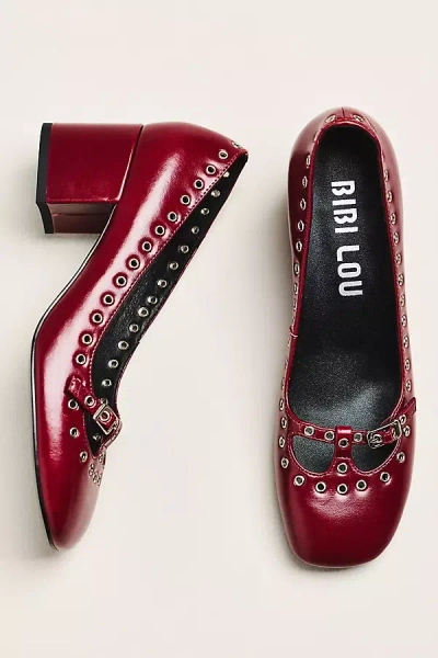 Bibi Lou Grommet Mary Jane Block Heels In Red