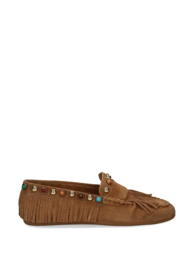Bibi Lou Guava Fringe Studded Leather Loafers In Brown