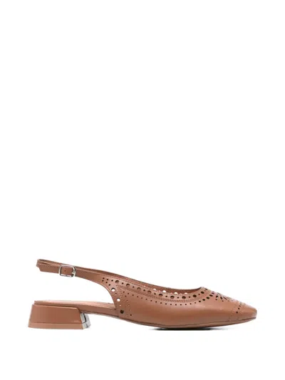 Bibi Lou Laser-cut Slingback Ballet Flats In Brown