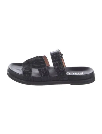 Pre-owned Bibi Lou Leather Animal Print Slides In Black