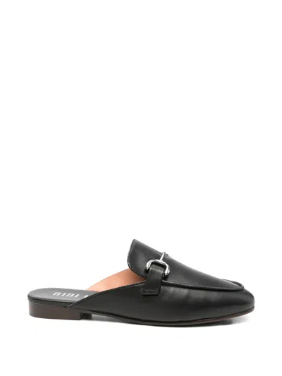 Bibi Lou Leather Flat Mules In Black