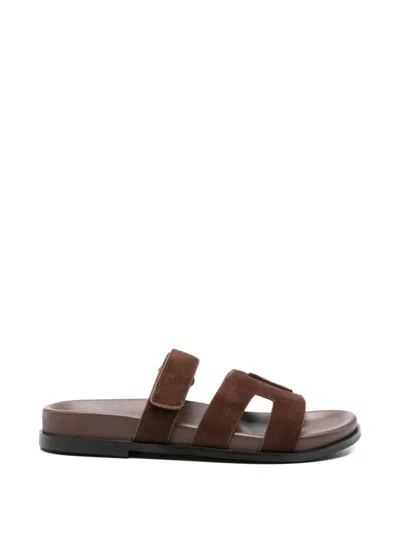 Bibi Lou Leather Flat Sandals In Brown
