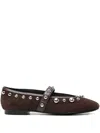 Bibi Lou Leather Studded Flat Pumps In Brown