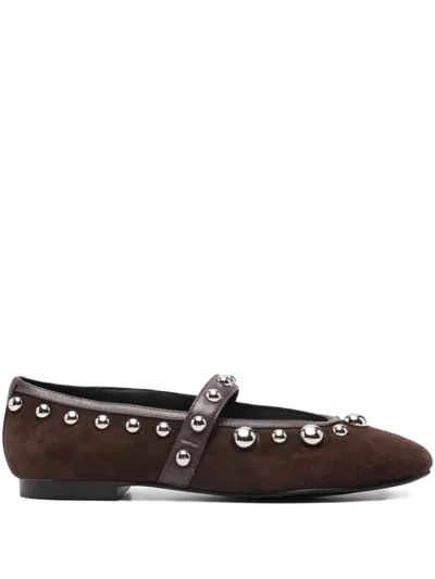 Bibi Lou Leather Studded Flat Pumps In Brown