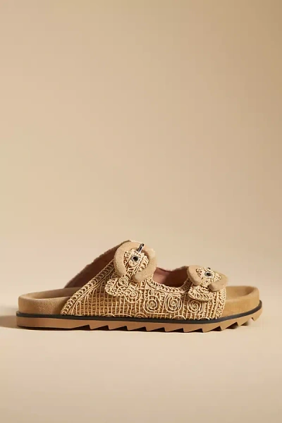 Bibi Lou Macramé Buckle Slide Sandals In Beige