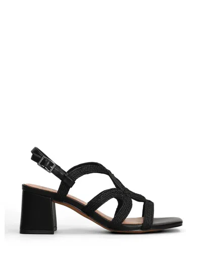 Bibi Lou Meli Woven-strap Block-heel Sandals In Black