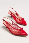 Bibi Lou Mesh Slingback Bow Kitten Heels In Red