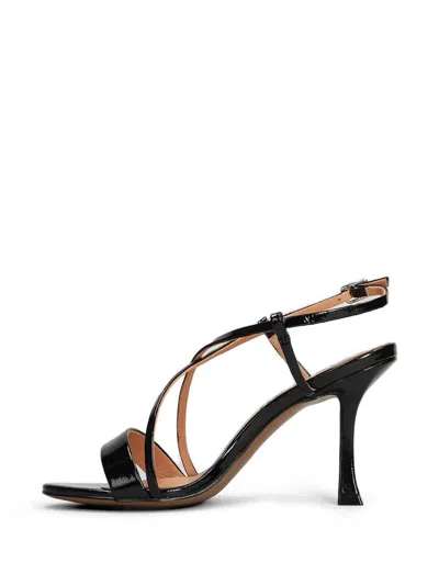 Bibi Lou Patent-finish Crossover-strap Sandals In Black