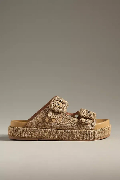 Bibi Lou Raffia Platform Slide Sandals In Beige