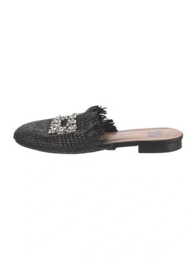 Pre-owned Bibi Lou Raffia Tweed Pattern Mules In Black
