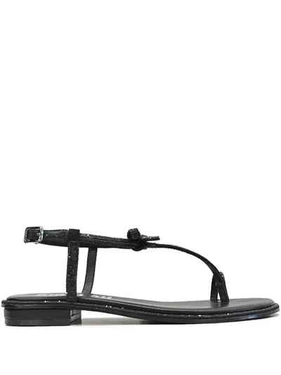 Bibi Lou Rhinestone-embellished Flat Sandals In Black