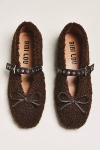 Bibi Lou Sherpa Fleece Moto Ballet Flats In Brown