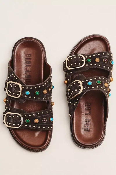 Bibi Lou Studded Double-strap Slides In Brown
