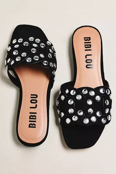 Bibi Lou Studded Faux Suede Slides In Black