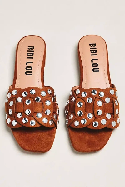 Bibi Lou Studded Faux Suede Slides In Brown