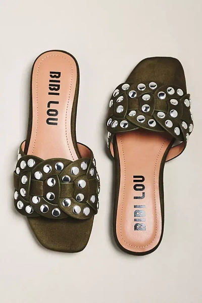Bibi Lou Studded Faux Suede Slides In Nude