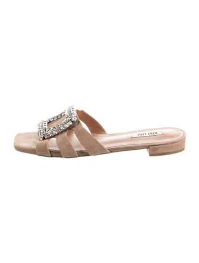 Pre-owned Bibi Lou Suede Crystal Embellishments Slides In Clear