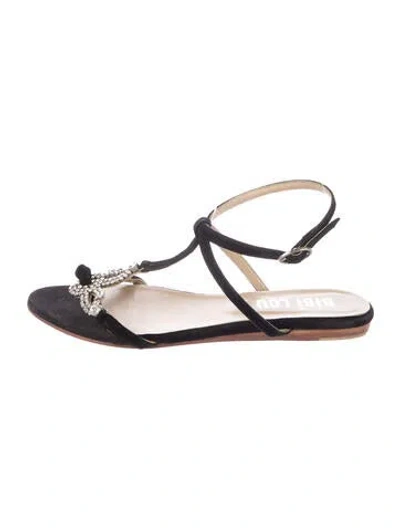Pre-owned Bibi Lou Suede Crystal Embellishments T-strap Sandals In Black