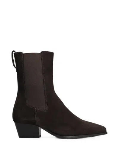 Bibi Lou Suede Square-toe Ankle Boots In Brown