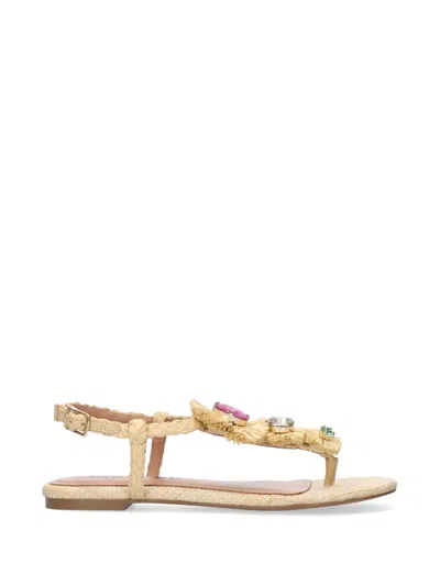 Bibi Lou Vavin Crystal-embellished Raffia Sandals In Neutral