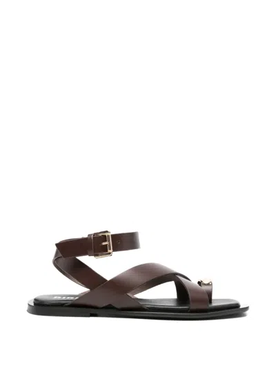 Bibi Lou Vaz Flat Buckle Strap Sandals In Brown