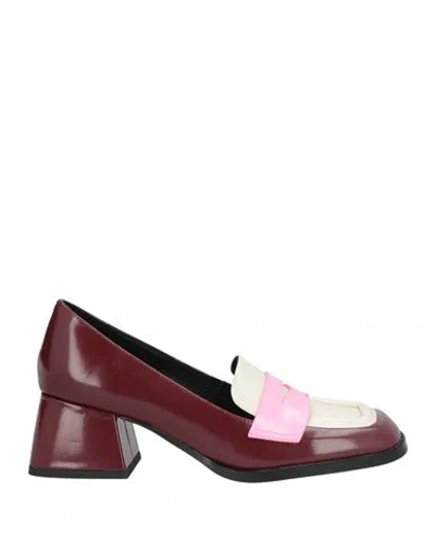 Bibi Lou Woman Loafers Burgundy Size 8 Leather In Red