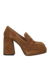 Bibi Lou Woman Loafers Camel Size 8 Leather In Beige