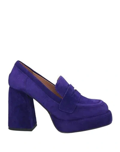 Bibi Lou Woman Loafers Dark Purple Size 8 Leather In Blue