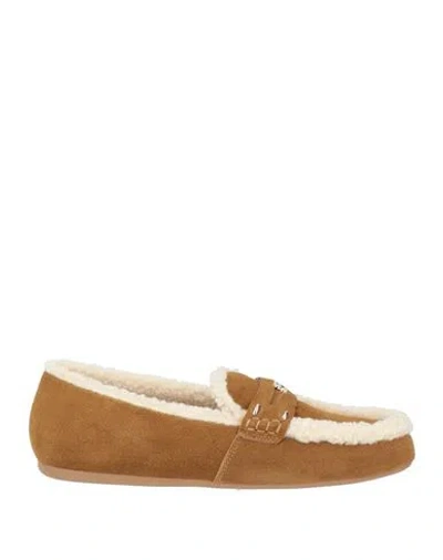 Bibi Lou Woman Loafers Light Brown Size 10 Leather, Textile Fibers In Beige